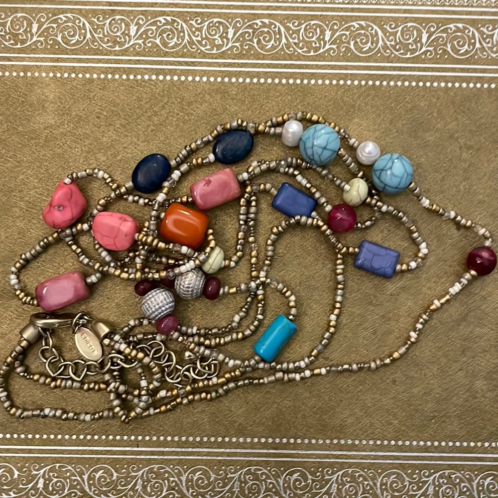 CHICO’S Boho Stone and Seed Bead Colorful Long Necklace